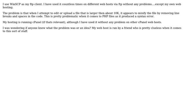Why does my web hosting 'minify' and break my PHP files via ftp? смотреть онлайн