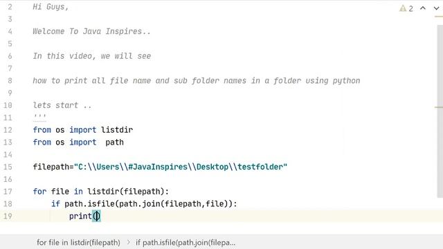 How To Print All File Names And Sub Folder Names In A Folder In Python | Java Inspires смотреть онлайн