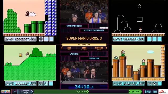 Super Mario Bros. 3 race by mitchflowerpower, grandpoobear, Lawso42 and TheHaxor in 50:12 SGDQ2019 смотреть онлайн