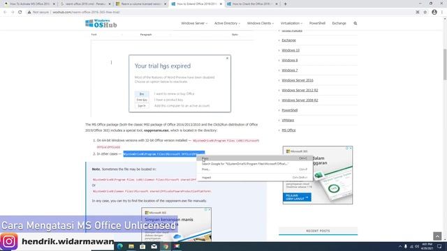 Cara Mengatasi Microsoft Office 2019/2016 Unlicensed Secara Legal- How To Solve MS Office Unlicense
