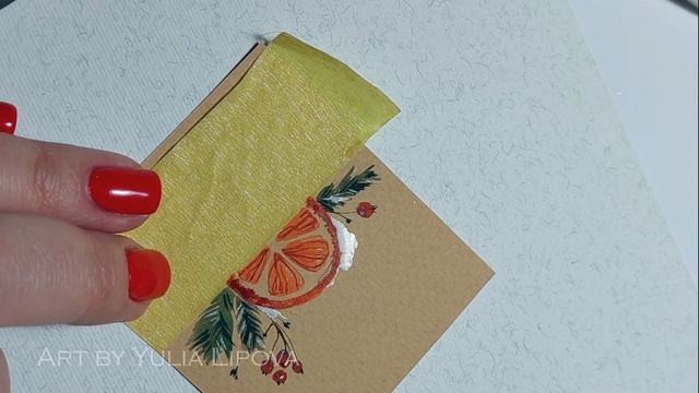 Как нарисовать зимний стилизованный мандарин с ёлочкой акварелью смотреть онлайн