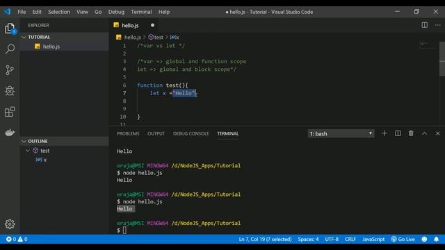 var vs let in Javascript- Node JS tutorial for beginners смотреть онлайн
