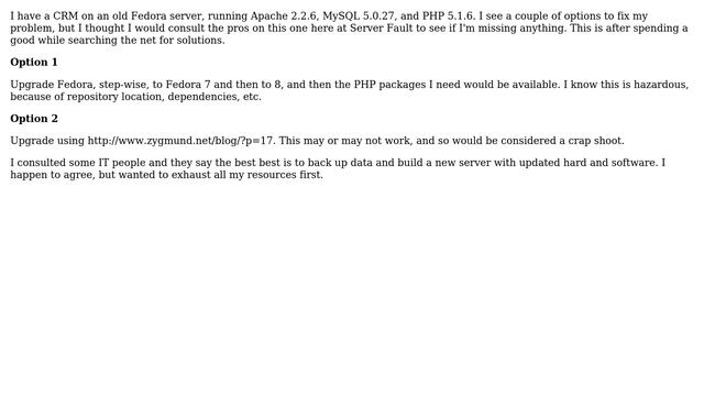 DevOps & SysAdmins: Upgrade PHP 5.1.6 to 5.2.x on Fedora 6 - Solutions? (2 Solutions!!) смотреть онлайн