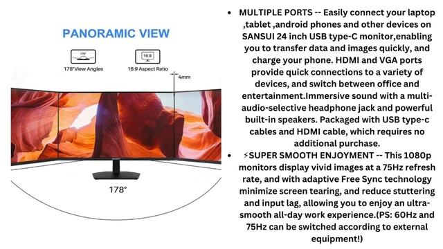 SANSUI Monitor 24 inch FHD PC Monitor with USB Type-C, Built-in Speakers Earphone смотреть онлайн