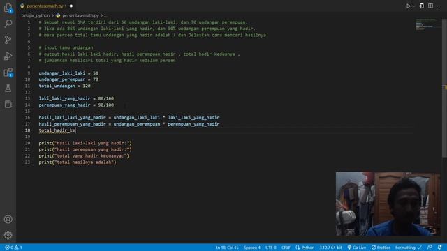 persentase matematika di dalam bahasa pemograman python | belajar python смотреть онлайн
