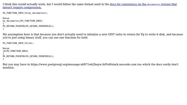 Databases: PostgreSQL GiST compress skeleton when no compression required (2 Solutions!!) смотреть онлайн