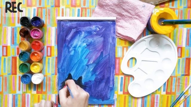 Как нарисовать КОТА И ЗВЕЗДНОЕ НЕБО. Урок рисования для детей от 3 лет. смотреть онлайн