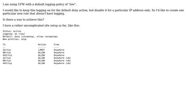 DevOps & SysAdmins: In ufw is there any way to disable logging for a particular rule? смотреть онлайн