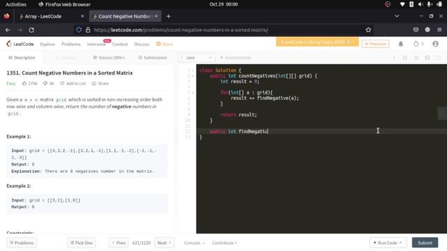 LeetCode 1351 : Count Negative Numbers in a Sorted Matrix | Solution in JAVA смотреть онлайн