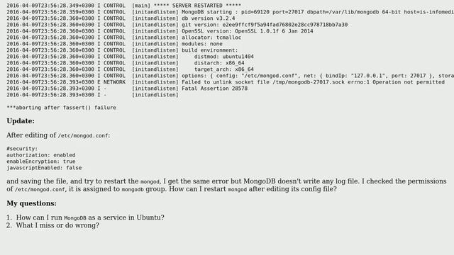 Can't start MongoDB, mongod is always stop/waiting смотреть онлайн