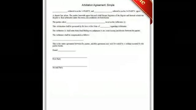 Free printable Arbitration Agreement Simple Forms смотреть онлайн