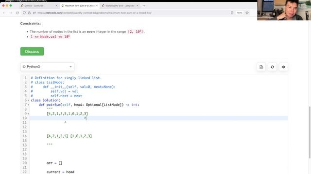2130. Maximum Twin Sum of a Linked List (Leetcode Medium) смотреть онлайн