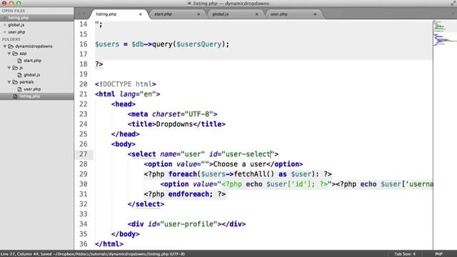 Populating Dropdowns in PHP (Adding AJAX) (2/2) смотреть онлайн