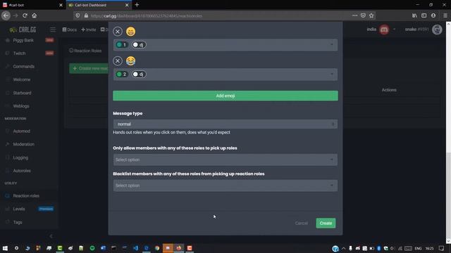 (HINDI) React on single emoji and get multiple role setup, or carl bot reaction role setup смотреть онлайн
