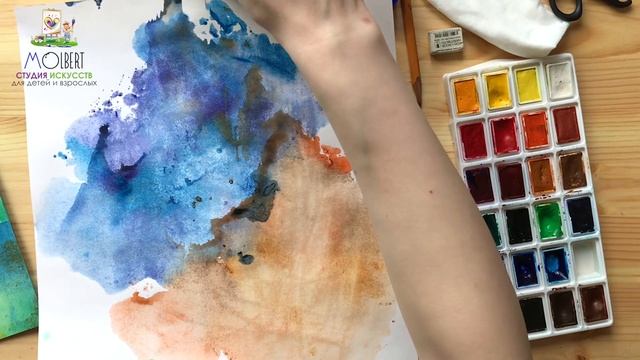 Урок рисования в технике монотипия. Весенний коллаж 