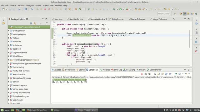 Java Program to remove duplicates from integer array without Collection смотреть онлайн