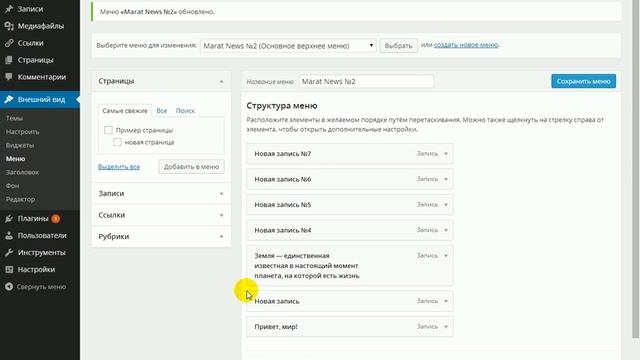 WORDPRESS ВИДЕОКУРС "Урок №20 Внешний вид МЕНЮ" смотреть онлайн