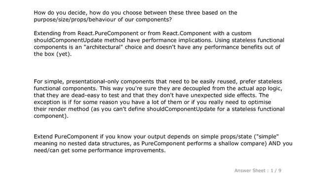 JavaScript : React functional stateless component, PureComponent, Component; what are the differenc смотреть онлайн