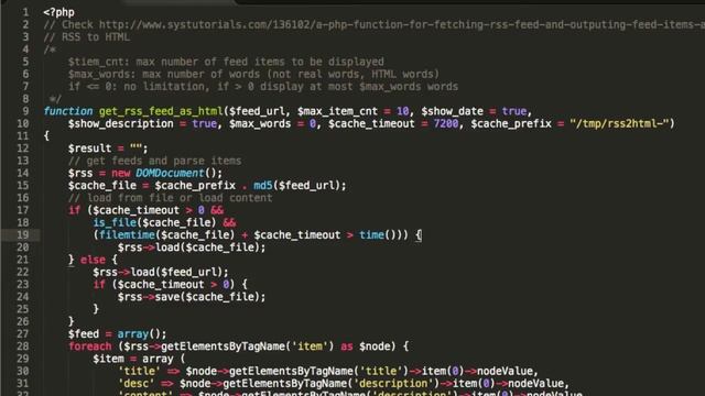 PHP Function for Fetching RSS Feed and Outputting Feed Items as HTML смотреть онлайн