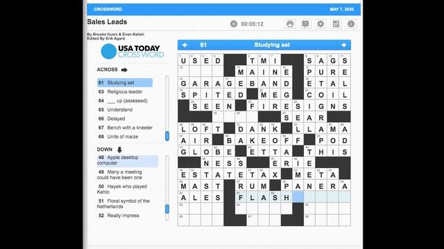 S02E128 USA Today Crossword "Sales Leads" May 7, 2020 смотреть онлайн