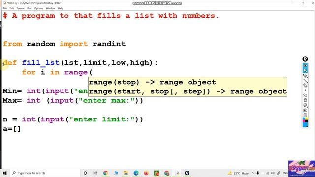 Python Program to fills a list with numbers using randint() method смотреть онлайн