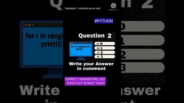 PYTHON QUESTION 2 | DROP YOUR ANSWER IN COMMENT | CORRECT ANSWER WILL GET SHOUTOUT IN NEXT VIDEO смотреть онлайн