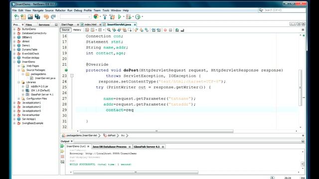 Inserting data into sql server database in Servlet смотреть онлайн