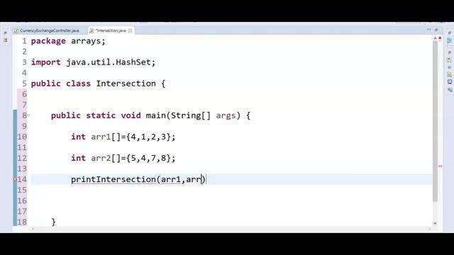 Write a java program to find intersection of elements in two arrays in java смотреть онлайн