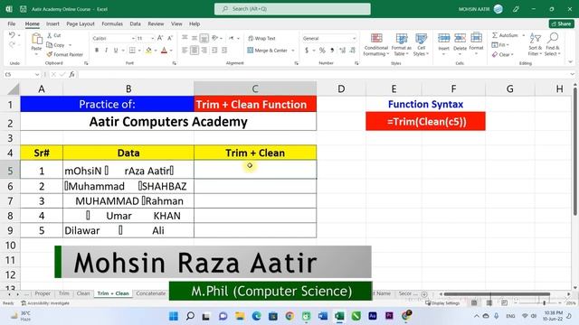 ?️ Trim + CLean Functions Explained in Urdu / Hindi | Learn MS Excel with Aatir Academy 2022 смотреть онлайн