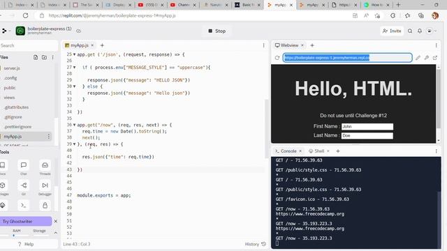 Basic Node and Express Chain Middleware to Create a Time Server Learn freeCodeCamp Part 8 смотреть онлайн