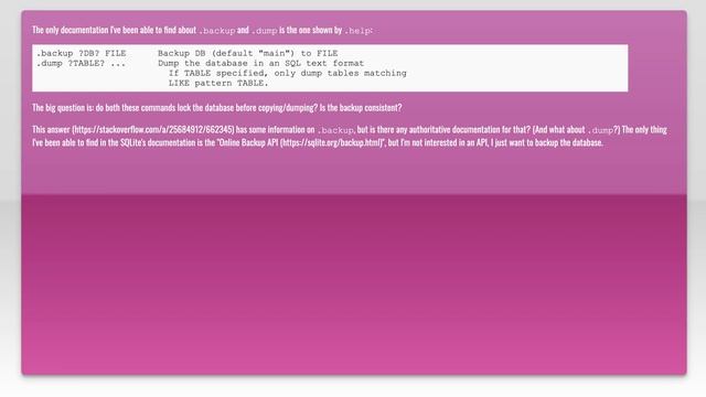 Do the SQLite3 .backup and .dump commands lock the database? смотреть онлайн