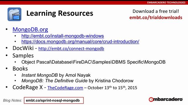 Developer Skill Sprint - Intro to NoSQL with MongoDB and FireDAC смотреть онлайн
