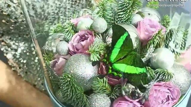 Новогодний букет с бабочкой .Зимний букет с бабочкой. смотреть онлайн
