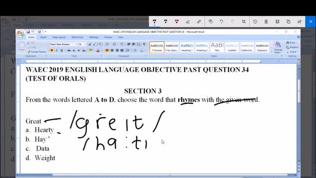 WAEC 2019 ENGLISH ORALS PAST QUESTION 34 Rhymes смотреть онлайн