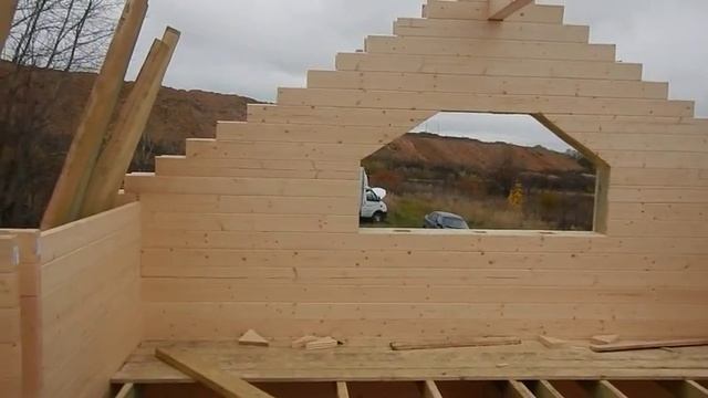 Обзор изнутри 2го этажа дома бани из Двойного бруса смотреть онлайн