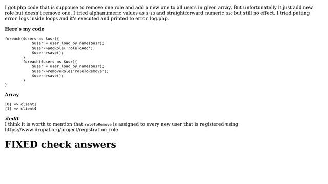 Drupal: $user-＞ removeRole('administrator') doesn't remove role (2 Solutions!!) смотреть онлайн