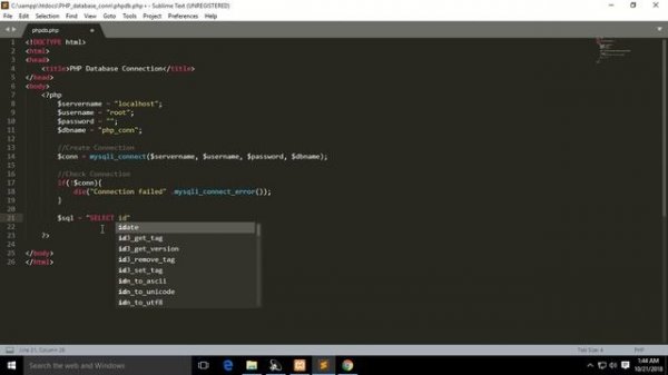 PHP Database Connection | PHPmyadmin | XAMPP