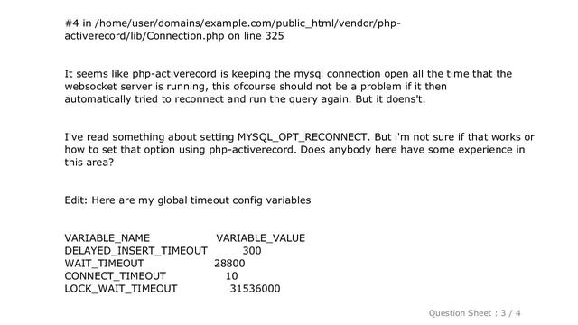 MySQL : PHP activerecord mysql server has gone away смотреть онлайн