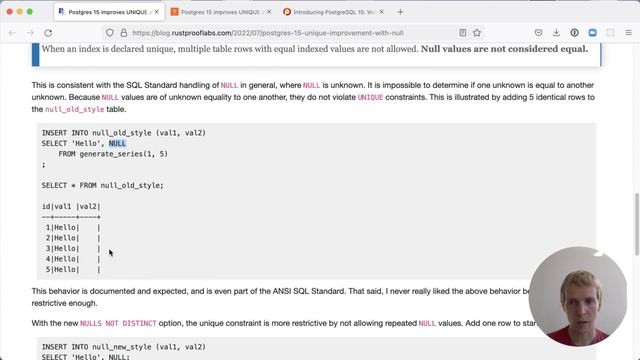 5mins of Postgres E26: New in Postgres 15 - NULL handling in UNIQUE constraints & Parallel DISTINCT смотреть онлайн