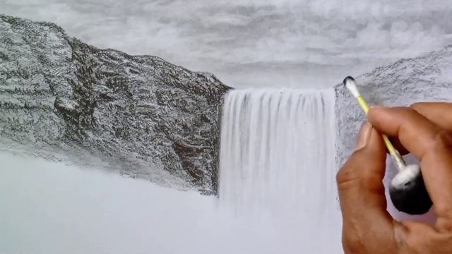Waterfall landscape drawing/ Pencil drawing/ Scenery drawing with pencil/ смотреть онлайн
