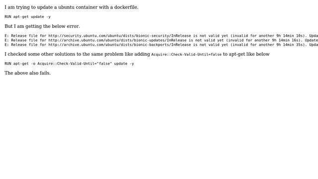 Ubuntu: Getting 'Release is not valid yet' while updating ubuntu docker container смотреть онлайн