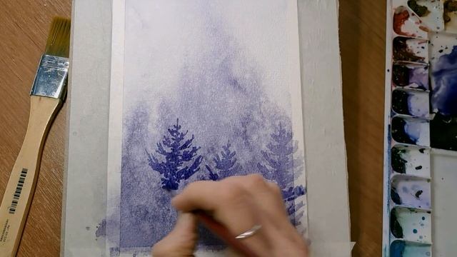 Как нарисовать акварелью просто и красиво зиму, ели. Акварель для начинающих. Ели. Ёлки. Пейзаж. смотреть онлайн