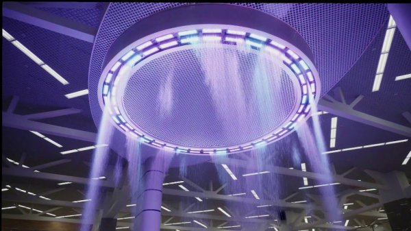 Графический водопад в ТЦ Время Простора. Компания "Мастер ЛЕД"