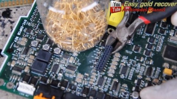 Gold Recycle from scrap components electronics. connectors Electronic circuit Boards computer parts