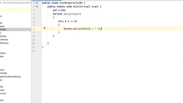 Java program to print even numbers between 1 and 100 смотреть онлайн