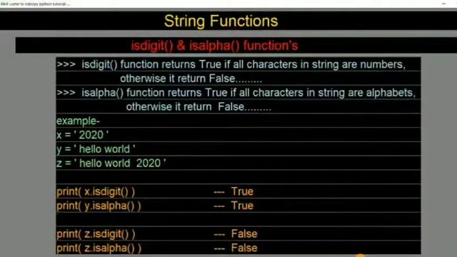 Python string function isdigit() & isalpha()... смотреть онлайн