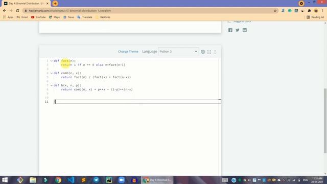 HackerRank Day 4: Binomial Distribution I solution in Python Programming | 10 Days Of Statistics смотреть онлайн