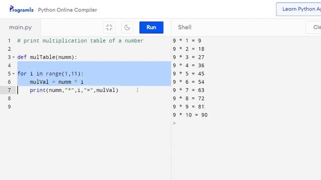 Python : Print multiplication table of a given number смотреть онлайн