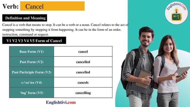 cancel V1 V2 V3 V4 V5 Base Form, Past Simple, Past Participle Form of cancel | Englishtivi.com смотреть онлайн