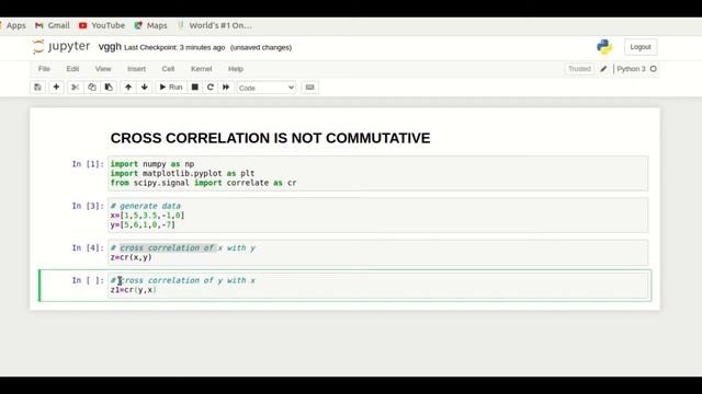 Cross correlation is not commutative. Visualization using python. смотреть онлайн